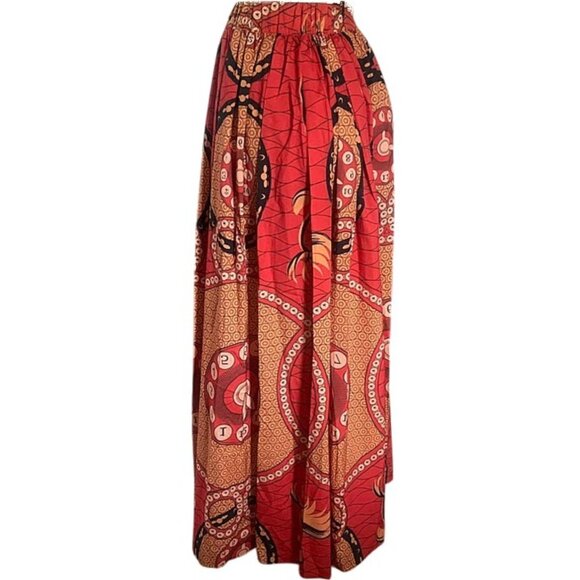 Colorful African Print Front Thigh Hight Slit Long Gathered Ankara Maxi Skirt L - Picture 3 of 7